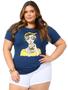 Imagem de Camiseta Feminina Tshirt Blusa Plus Size Viscolycra CorAzul Caneta GG Moda Curve 