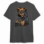 Imagem de Camiseta Gato Dj Nas Costas Unisex  Verão 100% Algodão