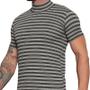 Imagem de Camiseta Gola Alta de manga Curta listrada masculina, camiseta de Viscose Com Elastano Premium Atemporal, Corte Slim 202