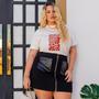 Imagem de Camiseta Gola Alta Feminina Plus Size Blusinha Estampada Com Flores T-shirt 100% Algodão