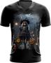 Imagem de Camiseta Gola V Bruxa Caveira Halloween 13