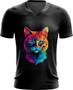 Imagem de Camiseta Gola V de Gatinho Colorido Neon Vetor 1