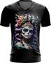 Imagem de Camiseta Gola V La Catrina Mexicana Dama Esqueleto 15