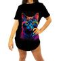 Imagem de Camiseta Longline de Gatinho Colorido Neon Vetor 5