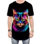 Imagem de Camiseta Longline de Gatinho Colorido Neon Vetor 9