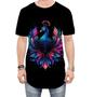 Imagem de Camiseta Longline de Pavão Colorido Neon Vetor 9