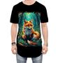 Imagem de Camiseta Longline Raposa na Floresta Fofa Desenhada 4