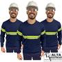 Imagem de Camiseta Manga Longa RESISTENTE com Faixa Refletivo Malha Fria Uniforme Profissional Sinalização Eletricista Construção