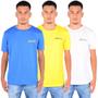 Imagem de Camiseta Masculina Dry Fit Gola Careca Manga Curta Kit 3 Azul/Amarelo P