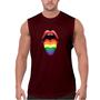 Imagem de Camiseta Masculina Regata Casual Algodão Premium Língua Colorida LGBT