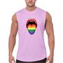Imagem de Camiseta Masculina Regata Casual Algodão Premium Língua Colorida LGBT