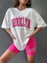 Imagem de Camiseta Oversized Brooklyn Rosa Estilosa Feminina Moda