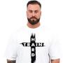 Imagem de  Camiseta Oversized Masculina Estampa Personalizada Manga Curta Gola Careca Corte Largo Algodão Fio Penteado