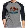 Imagem de Camiseta Raglan Cachorrinho Na Piscina  Manga 3/4 - Foca na Moda