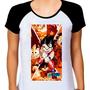 Imagem de Camiseta Raglan Feminina Branca Desenho Anime Dragon Ball 10