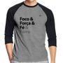 Imagem de Camiseta Raglan Foco & Força & Fé & Farra Manga 3/4 - Foca na Moda