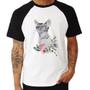 Imagem de Camiseta Raglan Gato e Flores - Foca na Moda