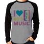 Imagem de Camiseta Raglan I love 80's music Manga Longa - Foca na Moda