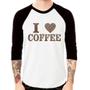 Imagem de Camiseta Raglan I Love Coffee Manga 3/4 - Foca na Moda