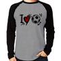 Imagem de Camiseta Raglan I Love Futebol Manga Longa - Foca na Moda