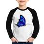 Imagem de Camiseta Raglan Infantil Borboleta Azul Manga Longa - Foca na Moda