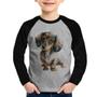 Imagem de Camiseta Raglan Infantil Cachorro Dachshund Manga Longa - Foca na Moda