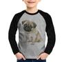 Imagem de Camiseta Raglan Infantil Cachorro Pug Manga Longa - Foca na Moda