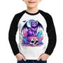 Imagem de Camiseta Raglan Infantil Gato Gótico Arte Manga Longa - Foca na Moda