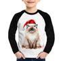 Imagem de Camiseta Raglan Infantil Gato Natalino Manga Longa - Foca na Moda