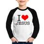 Imagem de Camiseta Raglan Infantil I Love Jesus Manga Longa - Foca na Moda