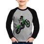 Imagem de Camiseta Raglan Infantil Motocross Jump Verde Manga Longa - Foca na Moda