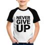 Imagem de Camiseta Raglan Infantil Never give up - Foca na Moda