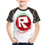 Imagem de Camiseta Raglan infantil Roblox Logo R - Mangas Camuflada