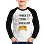 Imagem de Camiseta Raglan Infantil Wake Up, Turn 25, Game All Day Manga Longa - Foca na Moda