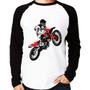 Imagem de Camiseta Raglan Motocross Jump Vermelha Manga Longa - Foca na Moda