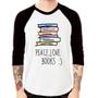 Imagem de Camiseta Raglan Peace Love Books Manga 3/4 - Foca na Moda