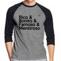 Imagem de Camiseta Raglan Rico & Bonito & Famoso & Mentiroso Manga 3/4 - Foca na Moda