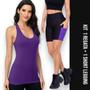 Imagem de Camiseta REGATA DRY FIT Tecido Furadinho + Short Leg Legging COM BOLSOS Conjunto Fitness 634