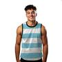 Imagem de Camiseta Regata Verão Estilo Moda Praia Listras Azul Flocos Dourados 907