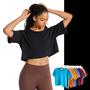 Imagem de Camiseta T-shirt Blusinha CROPPED LISO Fitness Camiseta Feminina Corrida Academia 872