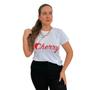 Imagem de Camiseta T Shirt Branco Feminina Tendencia Cerejas