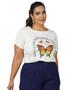 Imagem de Camiseta T-shirt Feminina Plus Size Tecido Viscolycra Borboletas Cor Off White Tamanho GG Veste 48/54