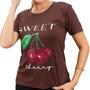 Imagem de Camiseta T-shirt Feminina Tendência Moda Cherry Viscolycra Cor Marrom Lançamento