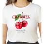 Imagem de Camiseta T Shirt Off White Feminina Tendencia Cerejas Estampa Exclusiva