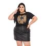 Imagem de Camiseta Tshirt Blusa Feminina Plus Size Brilho Versátil Preta