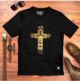 Imagem de Camiseta Tshirt Masculina Preta Cruz Leão Dourado