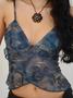 Imagem de Camisola Feminina Sexy Transparente Com Decote Em V Sem Mangas Patchwork Malha Estampada Colete