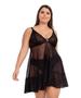 Imagem de Camisola IMI Lingerie Sem Bojo Em Tule E Renda Com Calcinha Plus Size Aurora Preto