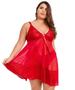 Imagem de Camisola IMI Lingerie Sem Bojo Em Tule E Renda Com Calcinha Plus Size Aurora Vermelho