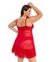 Imagem de Camisola IMI Lingerie Sem Bojo Em Tule E Renda Com Calcinha Plus Size Aurora Vermelho